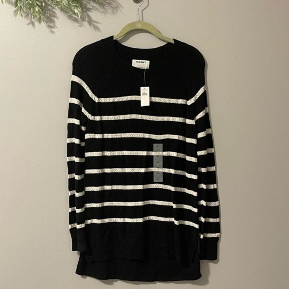 NWT Old Navy Striped Tunic Length Textured Crew Neck Sweater Size Small